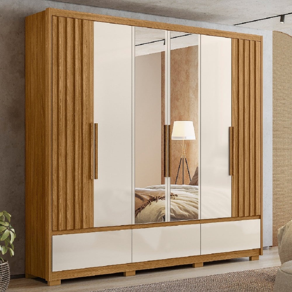 Guarda-Roupa Casal 6 Portas 5 Gavetas com Espelho Freij&oacute;/Off White Moval Amazonas, , large image number 1